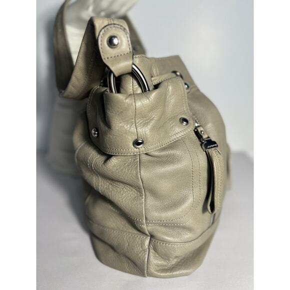 B. Makowsky Gray Leather Drawstring & Zipper Pockets Shoulder & Bag Dust Bag - Picture 4 of 12